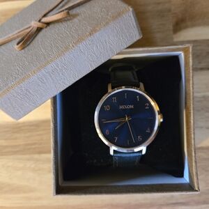 Nixon Women's Point It The Arrow Leather Rose Gold Tone Blue Quartz Watch 38mm